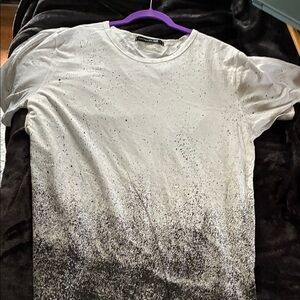 White Crewneck Tee with Black Speckle Gradient - Men